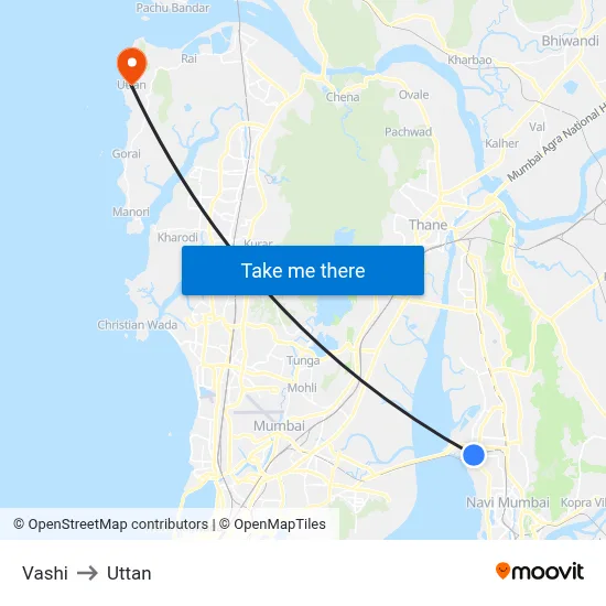Vashi to Uttan map