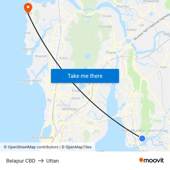 Belapur CBD to Uttan map