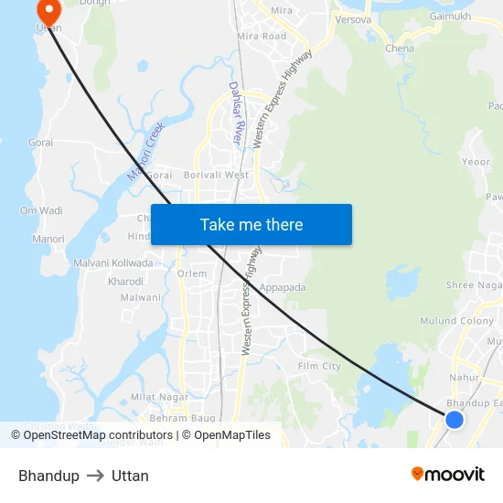 Bhandup to Uttan map