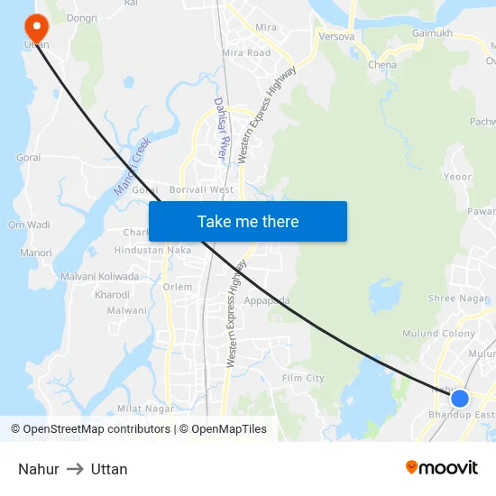 Nahur to Uttan map