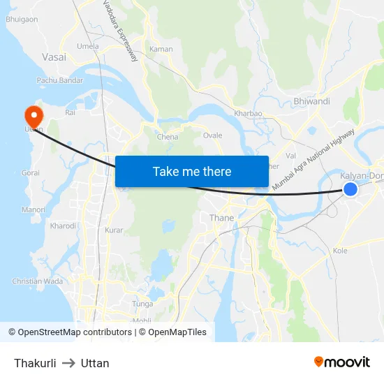 Thakurli to Uttan map