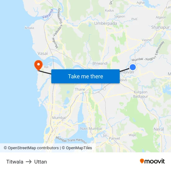 Titwala to Uttan map