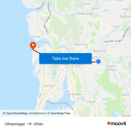 Ulhasnagar to Uttan map