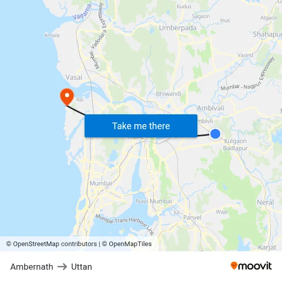 Ambernath to Uttan map