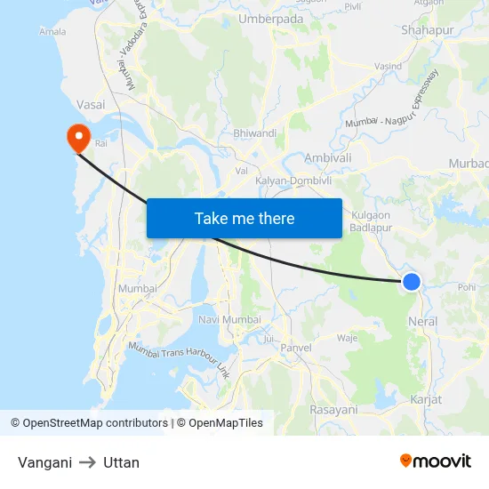 Vangani to Uttan map