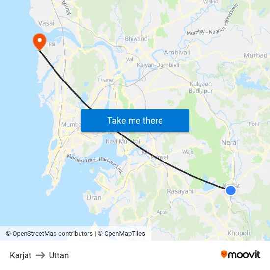 Karjat to Uttan map