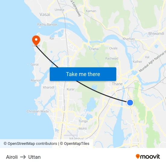 Airoli to Uttan map
