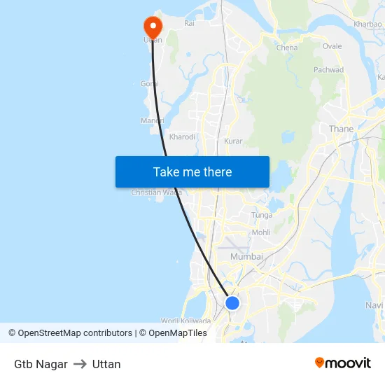Gtb Nagar to Uttan map