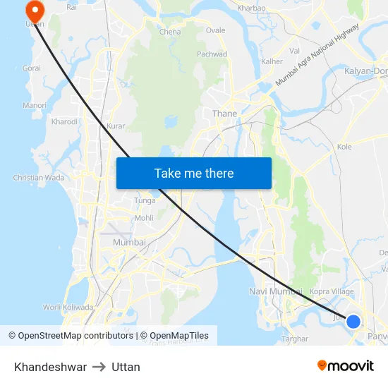 Khandeshwar to Uttan map