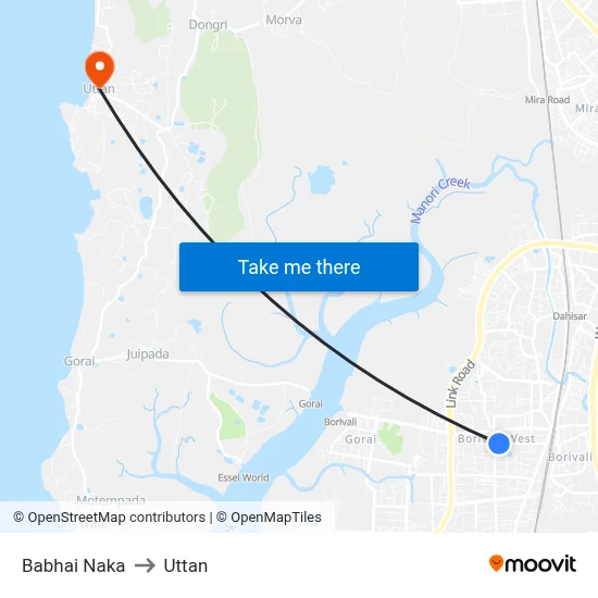 Babhai Naka to Uttan map