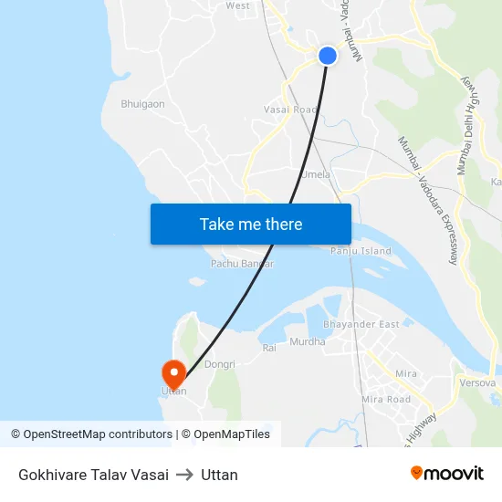 Gokhivare Talav Vasai to Uttan map