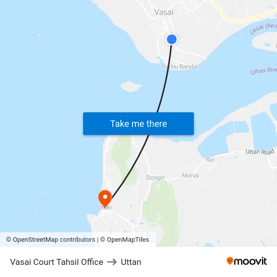 Vasai Court Tahsil Office to Uttan map