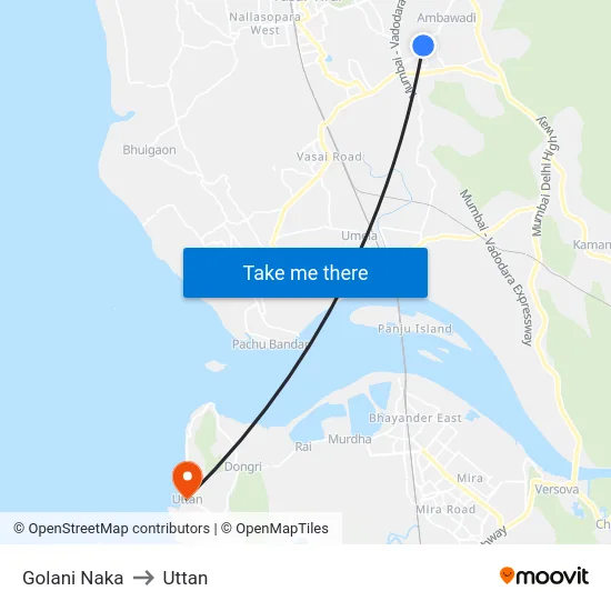 Golani Naka to Uttan map