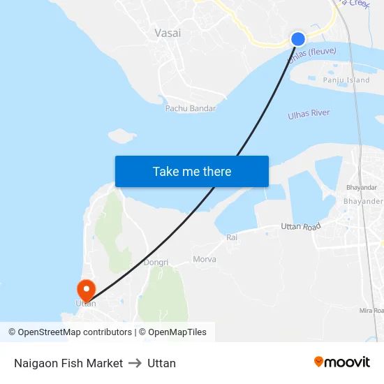 Naigaon Fish Market to Uttan map