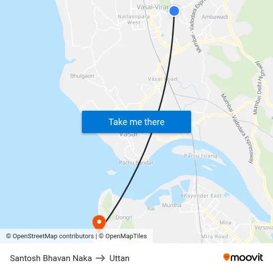 Santosh Bhavan Naka to Uttan map