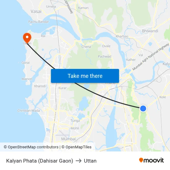 Kalyan Phata (Dahisar Gaon) to Uttan map