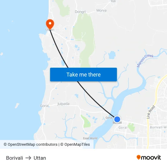 Borivali to Uttan map
