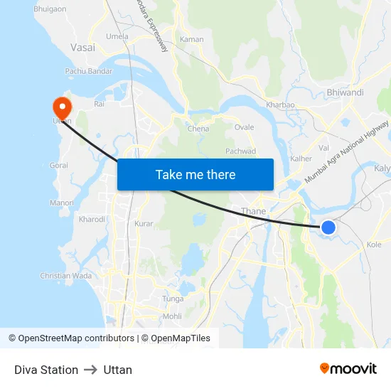 Diva Station to Uttan map