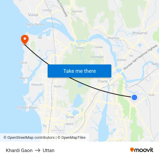 Khardi Gaon to Uttan map