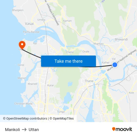 Mankoli to Uttan map