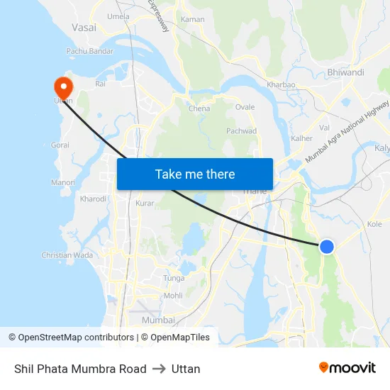 Shil Phata Mumbra Road to Uttan map