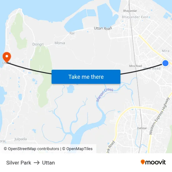 Silver Park to Uttan map