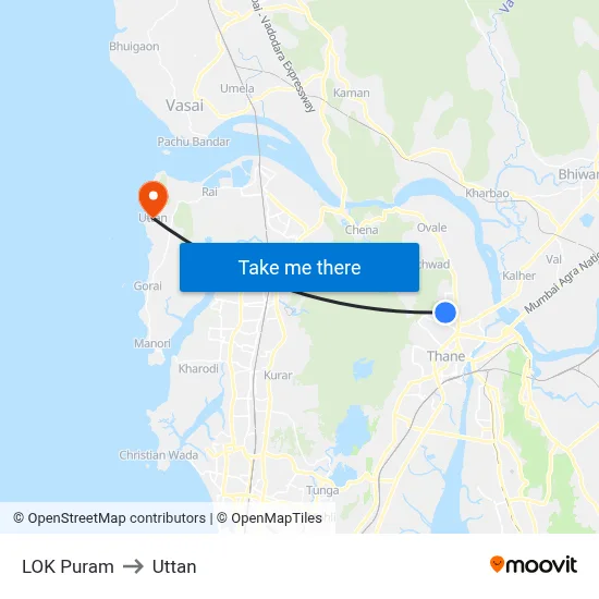 LOK Puram to Uttan map