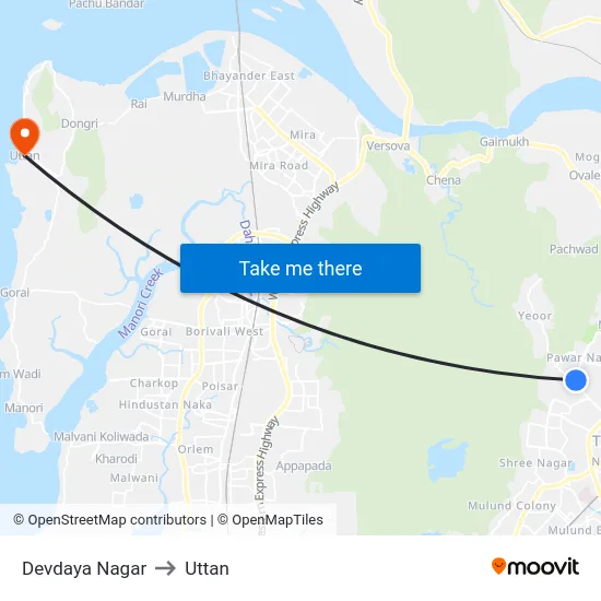 Devdaya Nagar to Uttan map