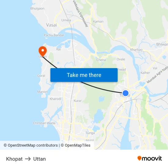 Khopat to Uttan map