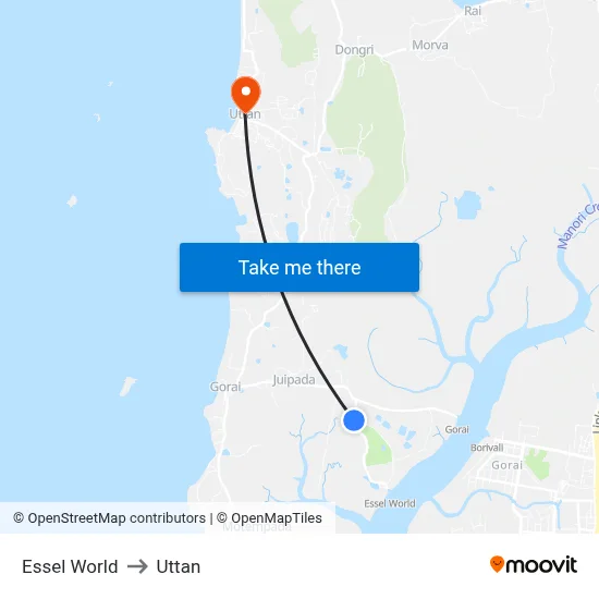 Essel World to Uttan map
