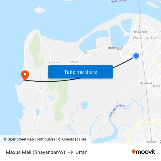 Maxus Mall (Bhayander-W) to Uttan map