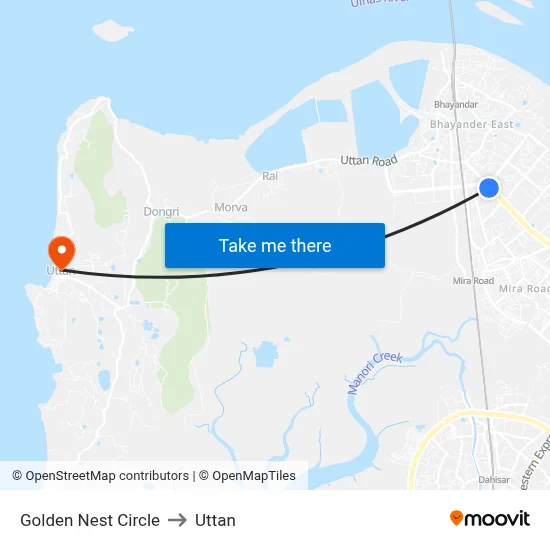 Golden Nest Circle to Uttan map