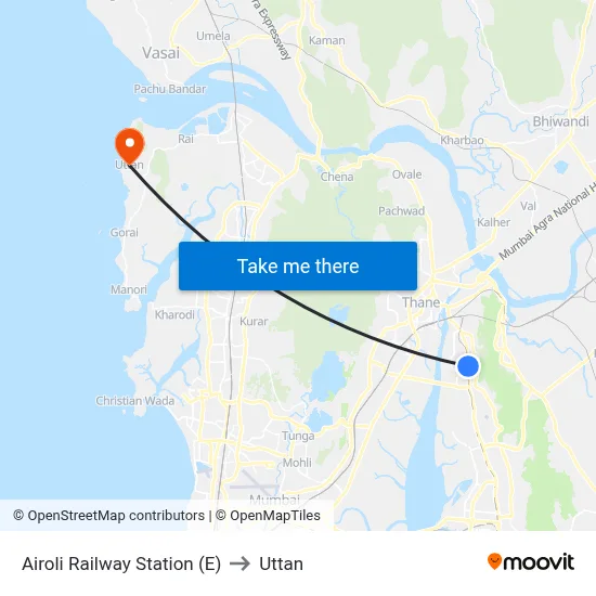 Airoli Railway Station (E) to Uttan map