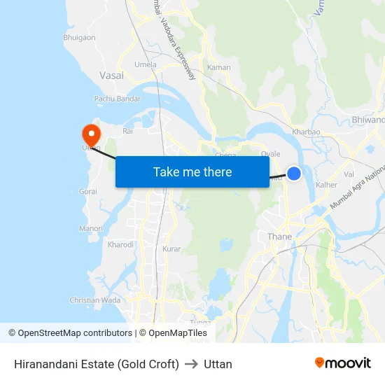 Hiranandani Estate (Gold Croft) to Uttan map