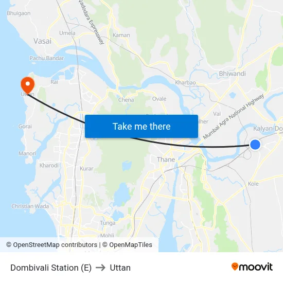 Dombivali Station (E) to Uttan map