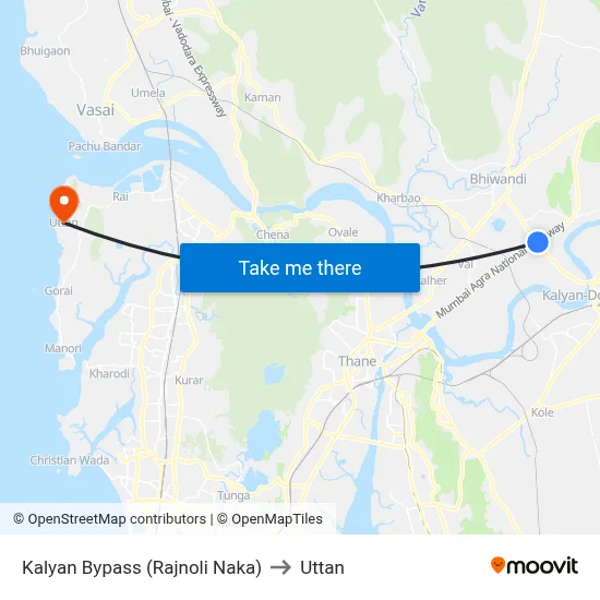 Kalyan Bypass (Rajnoli Naka) to Uttan map