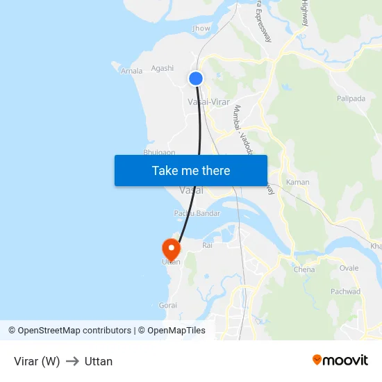 Virar (W) to Uttan map