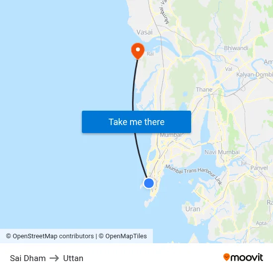 Sai Dham to Uttan map