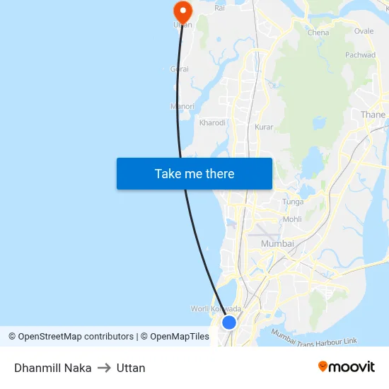Dhanmill Naka to Uttan map