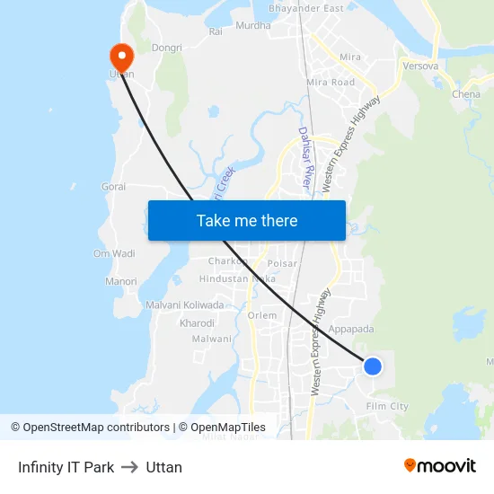 Infinity IT Park to Uttan map