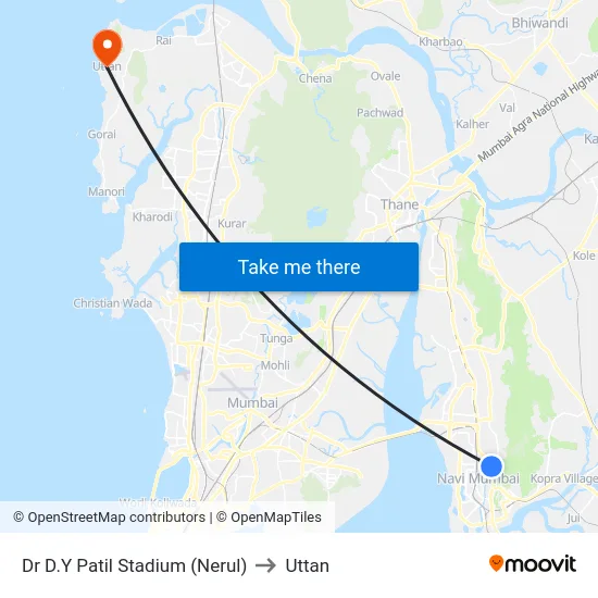 Dr D.Y Patil Stadium (Nerul) to Uttan map