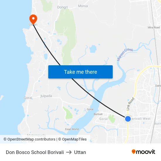 Don Bosco School Borivali to Uttan map