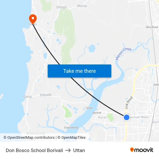 Don Bosco School Borivali to Uttan map