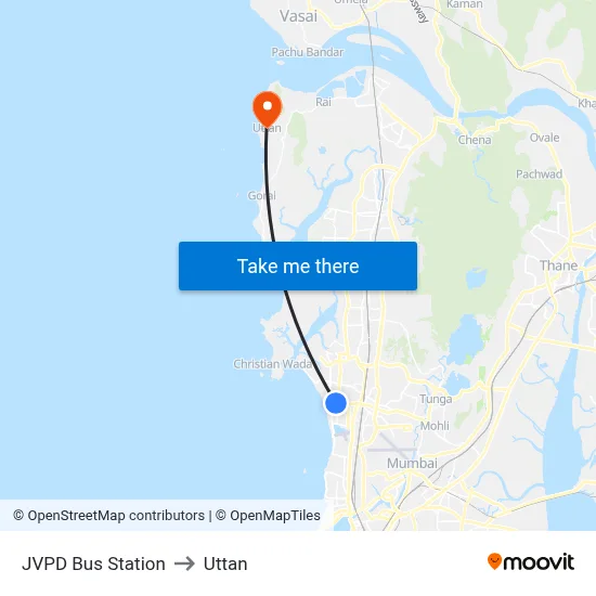JVPD Bus Station to Uttan map