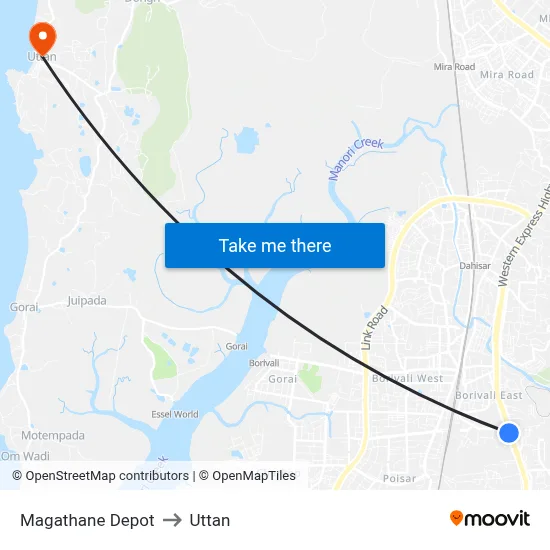 Magathane Depot to Uttan map