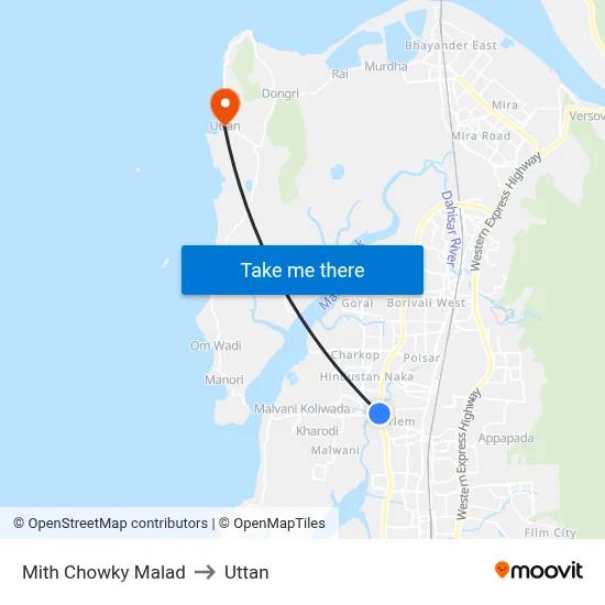 Mith Chowky Malad to Uttan map