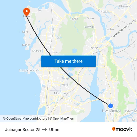 Juinagar Sector 25 to Uttan map