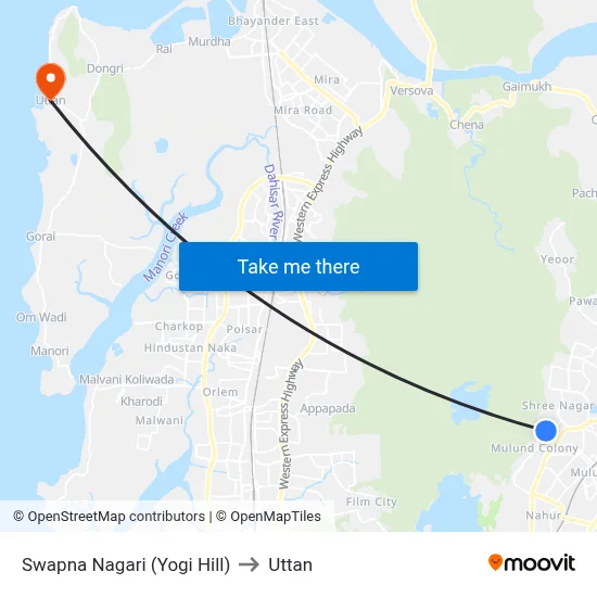Swapna Nagari (Yogi Hill) to Uttan map