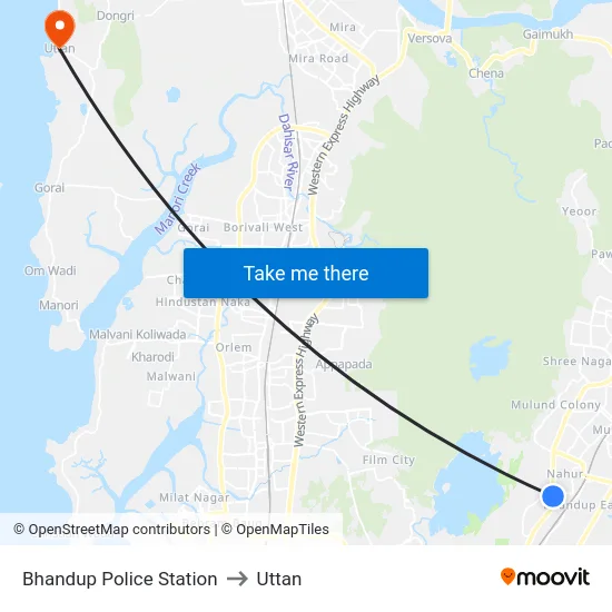 Bhandup Police Station to Uttan map