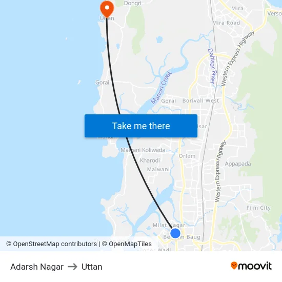 Adarsh Nagar to Uttan map